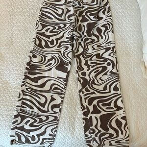Brown and White Abstract Pattern Pants